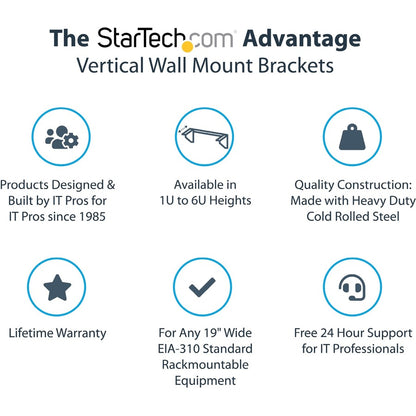 Support mural vertical en acier 2U 19 pouces pour rack d'équipement StarTech.com RK219WALLV