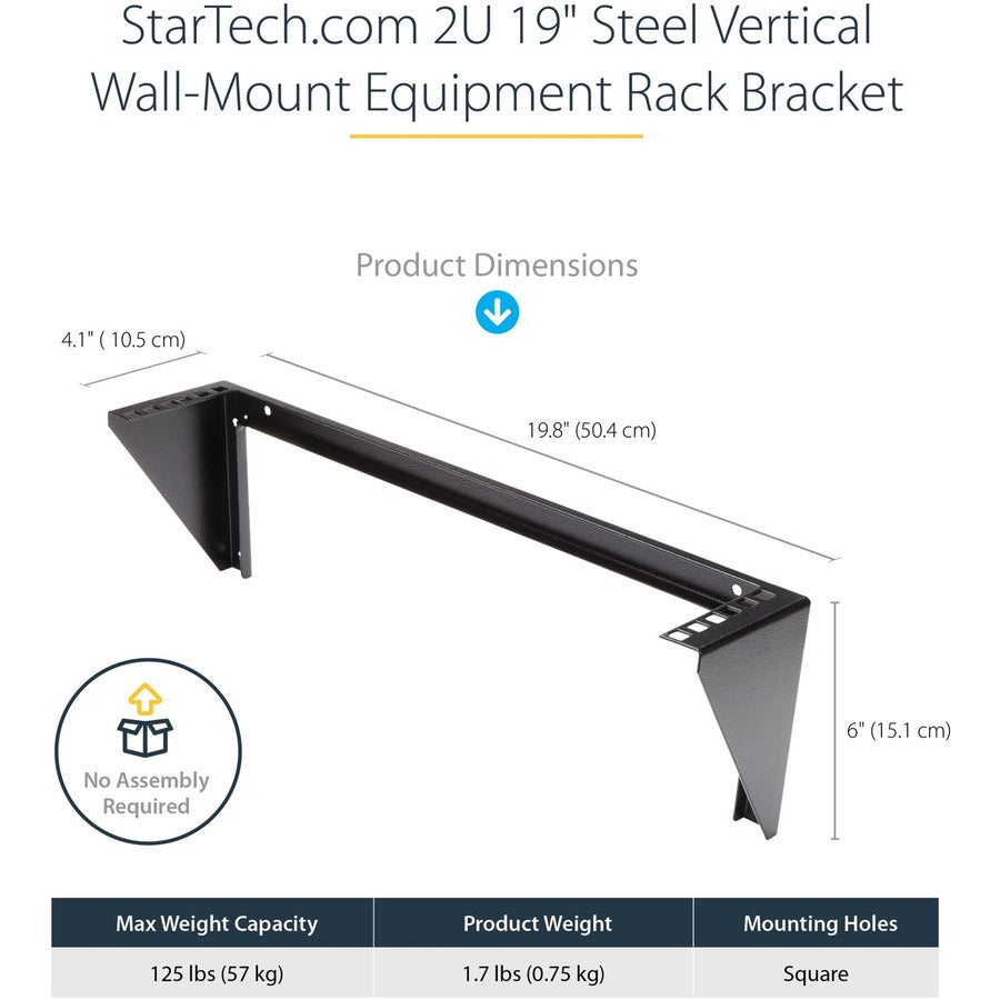 Support mural vertical en acier 2U 19 pouces pour rack d'équipement StarTech.com RK219WALLV