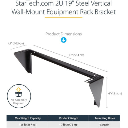 Support mural vertical en acier 2U 19 pouces pour rack d'équipement StarTech.com RK219WALLV