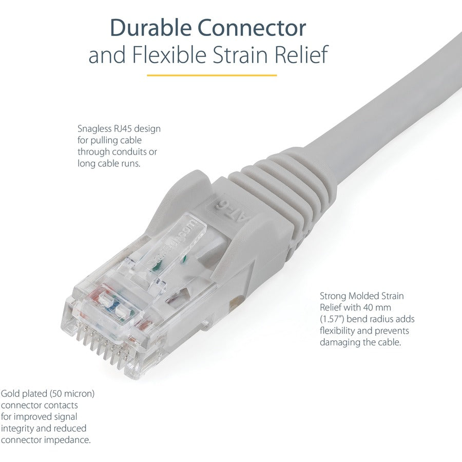 Câble Ethernet CAT6 StarTech.com de 15,2 m - Gigabit sans accroc - 100 W PoE UTP 650 MHz - Cordon de raccordement de catégorie 6 - Câblage certifié UL/TIA N6PATCH50GR