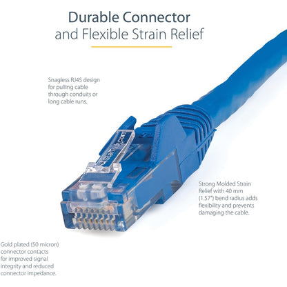 Câble Ethernet CAT6 StarTech.com de 10,7 m - Gigabit sans accroc - 100 W PoE UTP 650 MHz - Cordon de raccordement de catégorie 6 - Câblage certifié UL/TIA N6PATCH35BL
