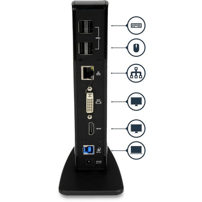 StarTech.com Dual Monitor USB 3.0 Laptop Docking Station with HDMI & DVI/VGA, 6x USB-A Hub, GbE, Audio, Universal Type-A Dock for Win/Mac USB3SDOCKHD