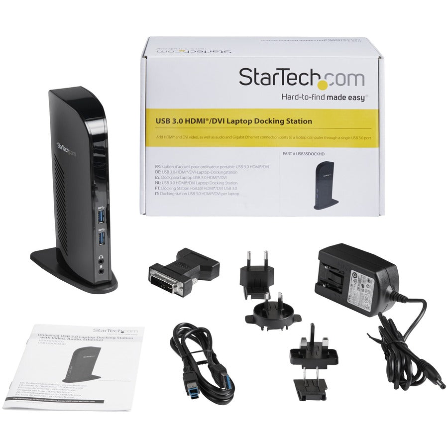 StarTech.com Dual Monitor USB 3.0 Laptop Docking Station with HDMI & DVI/VGA, 6x USB-A Hub, GbE, Audio, Universal Type-A Dock for Win/Mac USB3SDOCKHD
