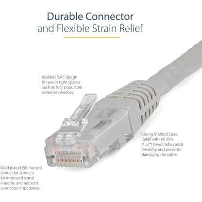 Câble Ethernet CAT6 StarTech.com de 15,2 m - Gigabit moulé gris - 100 W PoE UTP 650 MHz - Cordon de raccordement de catégorie 6 Câblage certifié UL/TIA C6PATCH50GR