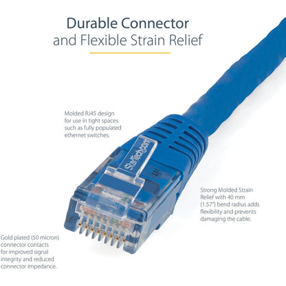 Câble Ethernet CAT6 StarTech.com de 6 m - Gigabit moulé bleu - 100 W PoE UTP 650 MHz - Cordon de raccordement de catégorie 6 Câblage certifié UL/TIA C6PATCH20BL