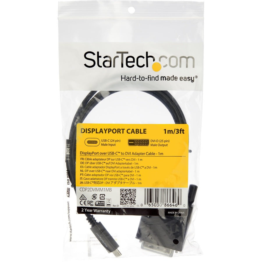 Câble USB-C vers DVI StarTech.com de 1 m - Câble adaptateur vidéo USB Type-C - 1920 x 1200 - Noir CDP2DVIMM1MB