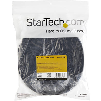 StarTech.com Hook-and-Loop Cable Management Tie - 100 ft. Bulk Roll - Black - Cut-to-Size Cable Wrap / Straps HKLP100