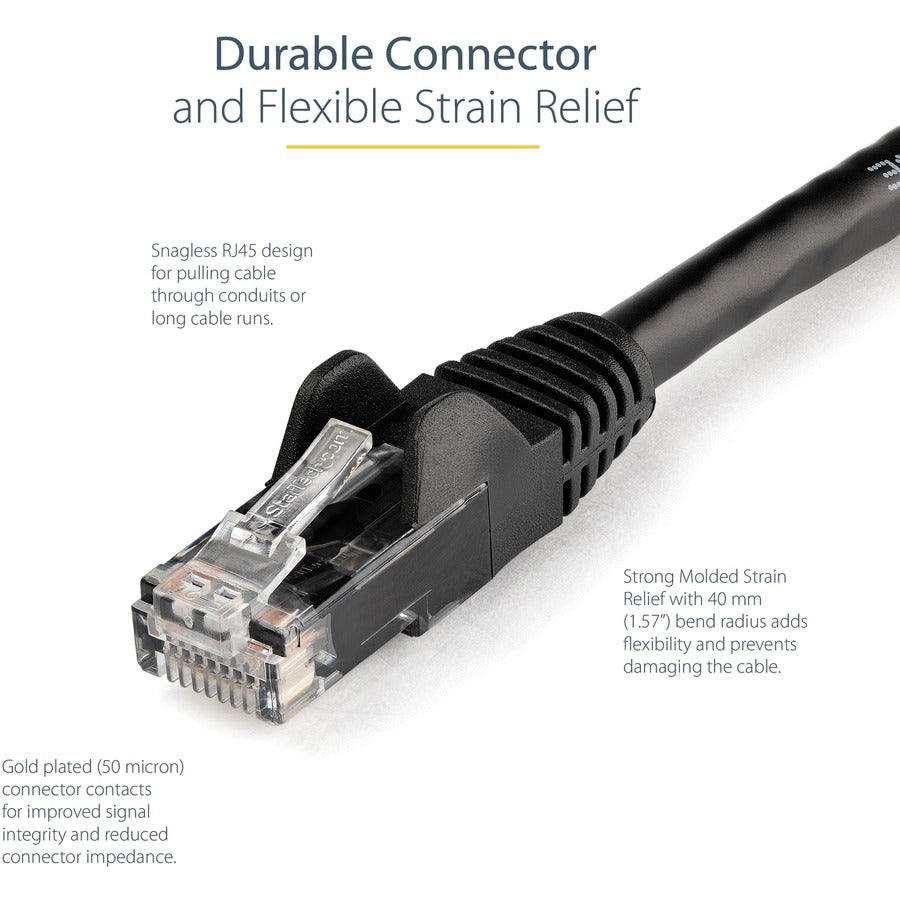 Câble Ethernet CAT6 StarTech.com de 30 cm - Gigabit sans accroc - 100 W PoE UTP 650 MHz - Cordon de raccordement de catégorie 6 - Câblage certifié UL/TIA N6PATCH1BK