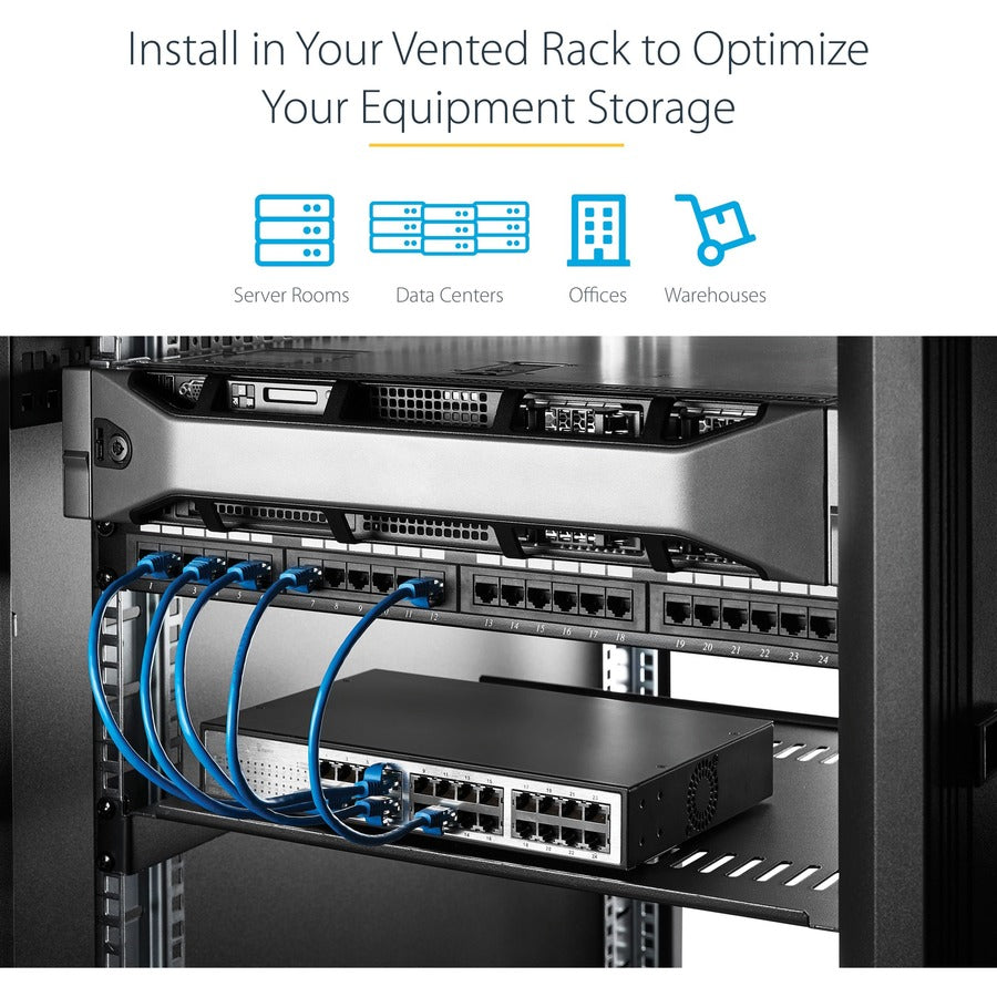 StarTech.com Étagère pour rack de serveur ventilée 1U - Plateau de montage en rack fixe de 17,8 cm de profondeur pour boîtier de données/audiovisuel/réseau de 48,3 cm avec écrous à cage CABSHELF1U7V