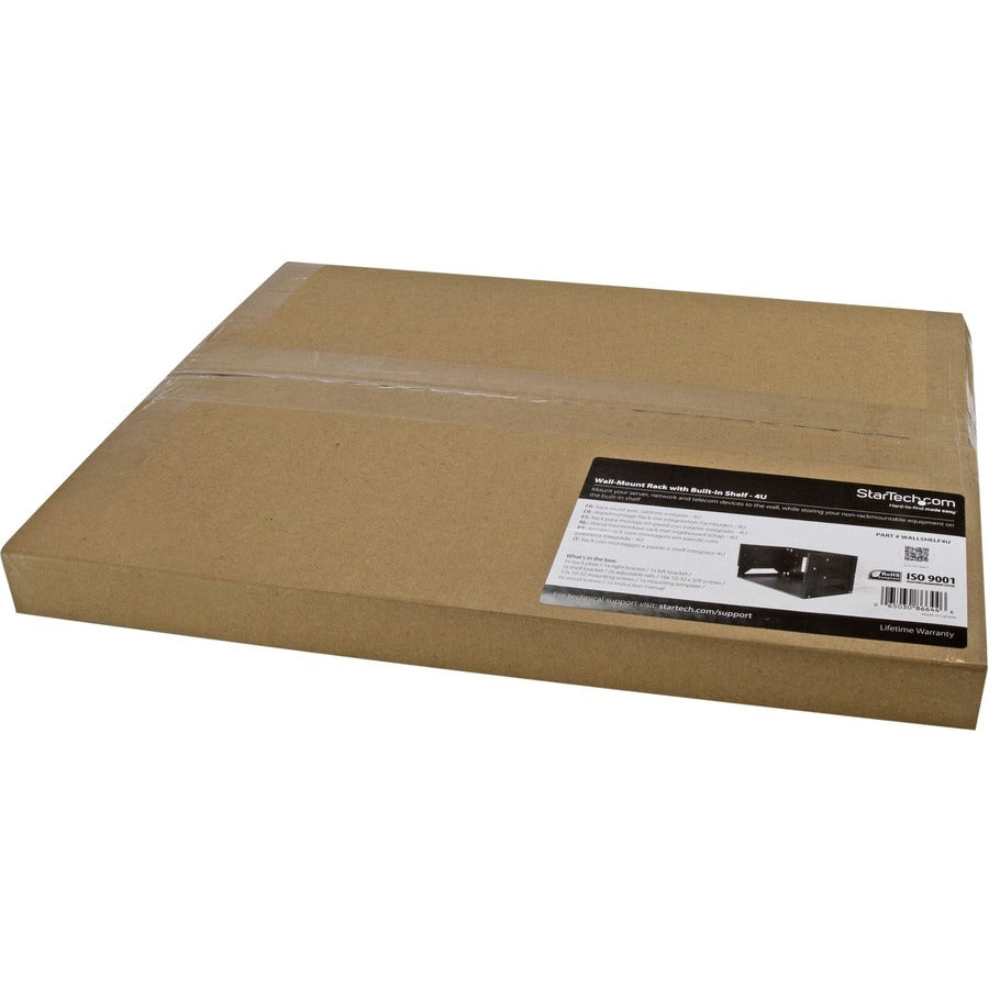 StarTech.com Rack réseau mural ouvert à 2 montants 4U avec étagère intégrée et profondeur réglable, rack informatique pour équipement informatique, TAA~ WALLSHELF4U