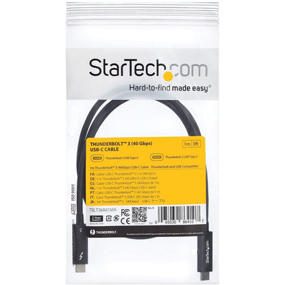 Câble Thunderbolt 3 StarTech.com de 1 m avec PD 100 W - 40 Gbit/s - Double 4K ou Full 5K - Câble USB-C Thunderbolt 3 certifié TBLT3MM1MA