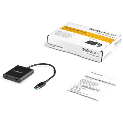 StarTech.com USB 3.0 to Dual HDMI Adapter, 1x 4K & 1x 1080p, External Graphics Card, USB Type-A Dual Monitor Display Adapter, Windows Only USB32HD2