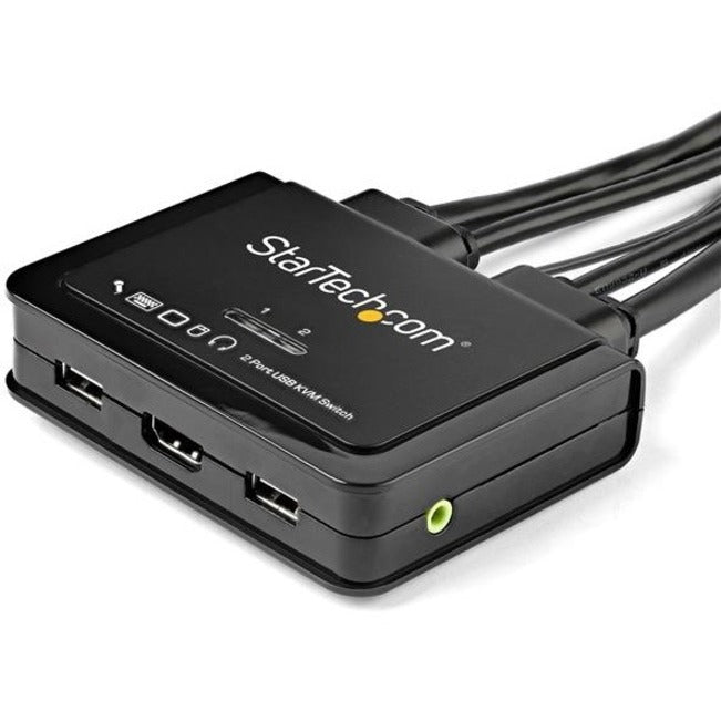 StarTech.com Commutateur KVM HDMI 2 ports - 4K 60 Hz - Commutateur KVM USB HDMI UHD compact avec câbles de 1,2 m et audio - Alimentation par bus et commutation à distance SV211HDUA4K