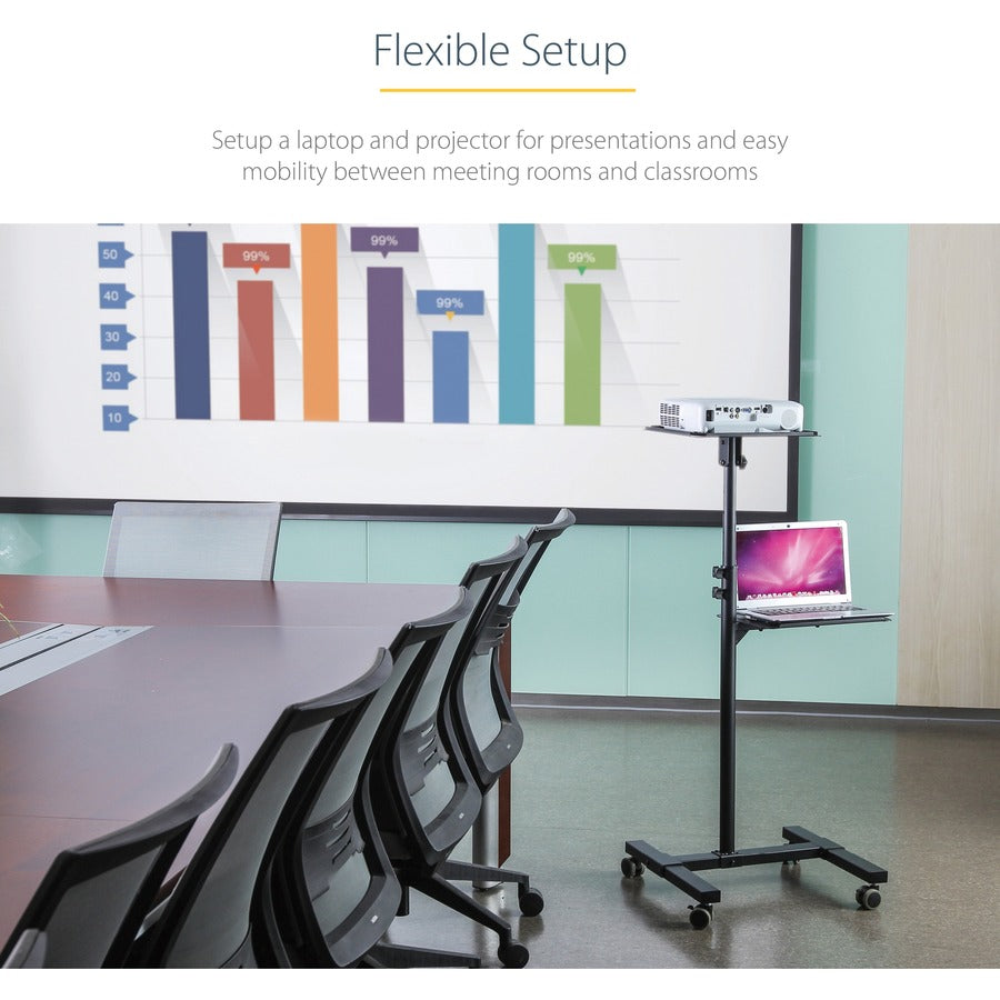 StarTech.com Support/chariot mobile pour projecteur et ordinateur portable, support de projecteur portable robuste/chariot de présentation (22 lb/étagère), hauteur réglable ADJPROJCART