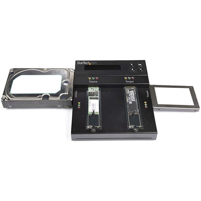 StarTech.com Standalone Dual Bay M.2 SATA/NVMe Duplicator/Eraser, HDD/SSD Cloner/Wiper, M.2 PCIe/AHCI, Hard Drive Sanitizer/Copier, TAA SM2DUPE11