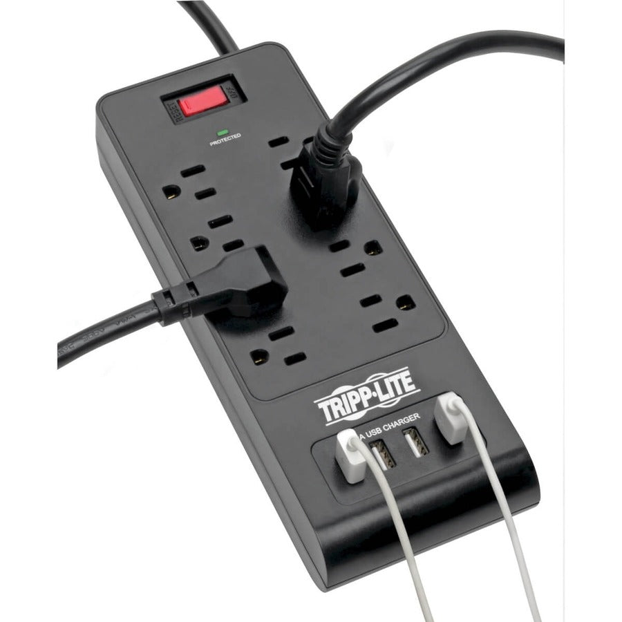 Multiprise avec parasurtenseur Tripp Lite 8 prises 4 ports USB Cordon de 1,8 m Noir - 8 x NEMA 5-15R, 4 x USB - 1875 VA - 1800 J - Entrée 120 V CA TLP864USBB