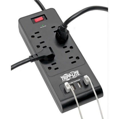 Multiprise avec parasurtenseur Tripp Lite 8 prises 4 ports USB Cordon de 1,8 m Noir - 8 x NEMA 5-15R, 4 x USB - 1875 VA - 1800 J - Entrée 120 V CA TLP864USBB