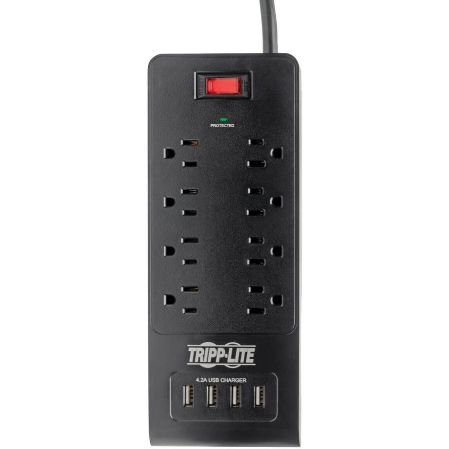 Multiprise avec parasurtenseur Tripp Lite 8 prises 4 ports USB Cordon de 1,8 m Noir - 8 x NEMA 5-15R, 4 x USB - 1875 VA - 1800 J - Entrée 120 V CA TLP864USBB