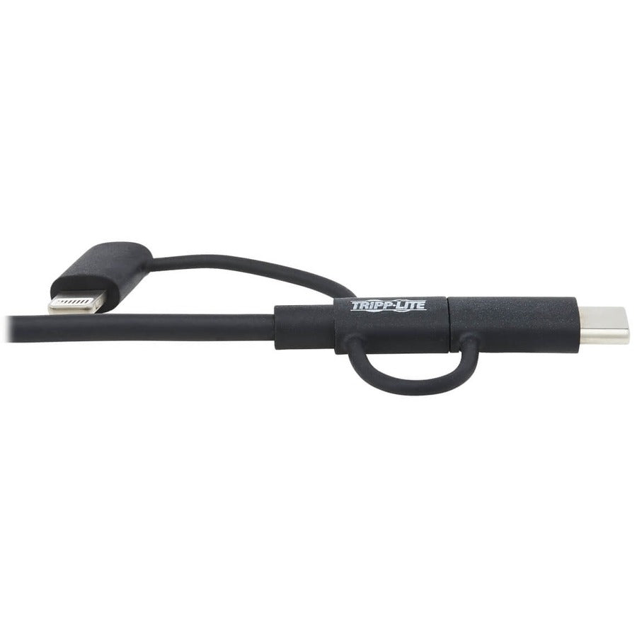 Tripp Lite USB-A to Lightning, USB Micro-B and USB-C Sync/Charge Cable, Black, 6 ft. M101-006-LMC-BK