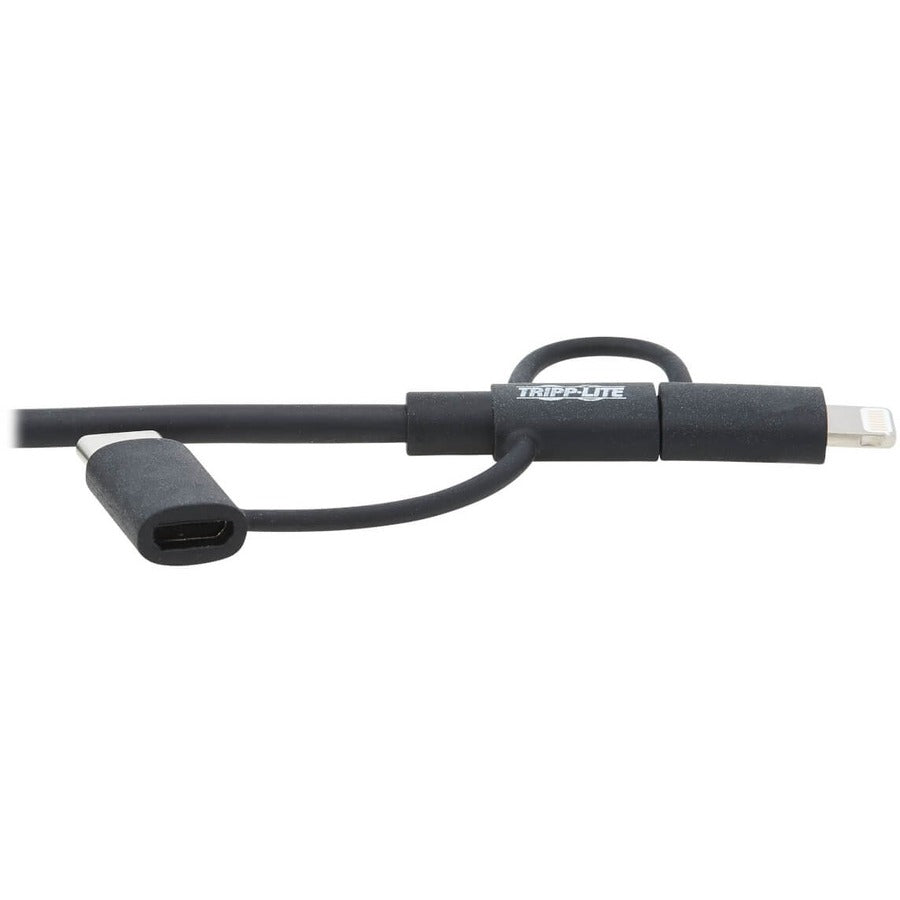 Tripp Lite USB-A to Lightning, USB Micro-B and USB-C Sync/Charge Cable, Black, 6 ft. M101-006-LMC-BK