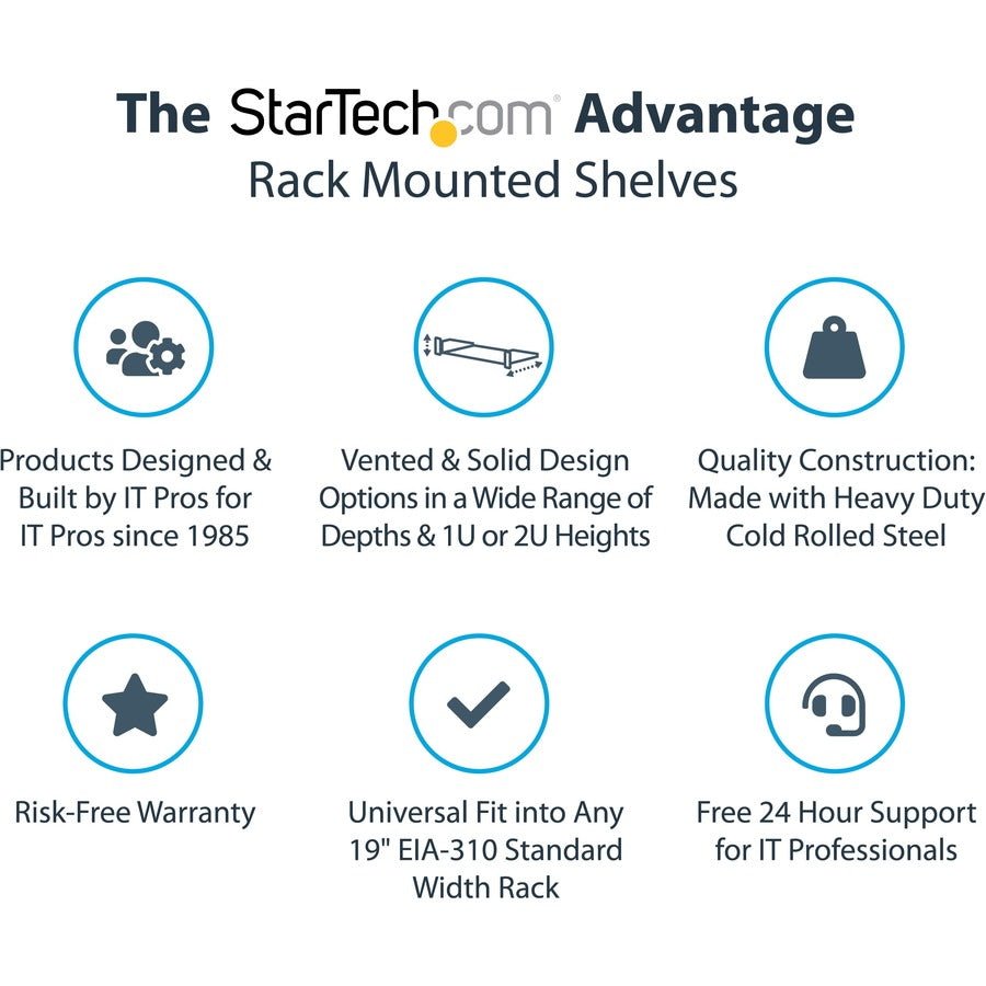 StarTech.com Étagère pour rack de serveur ventilée 1U - Plateau de montage en rack cantilever fixe de 30,5 cm de profondeur pour boîtier de données/audiovisuel/réseau de 48,3 cm avec écrous à cage SHELF-1U-12-FIXED-V