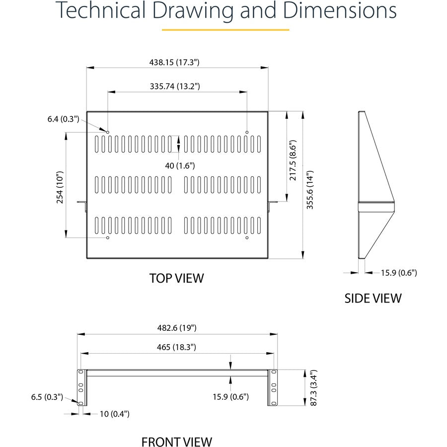 StarTech.com Étagère pour rack de serveur ventilée 2U - Plateau de montage en rack en porte-à-faux fixe de 35,6 cm de profondeur pour données/audiovisuel/réseau de 48,3 cm avec écrous à cage SHELF-2U-14-CENTER-V