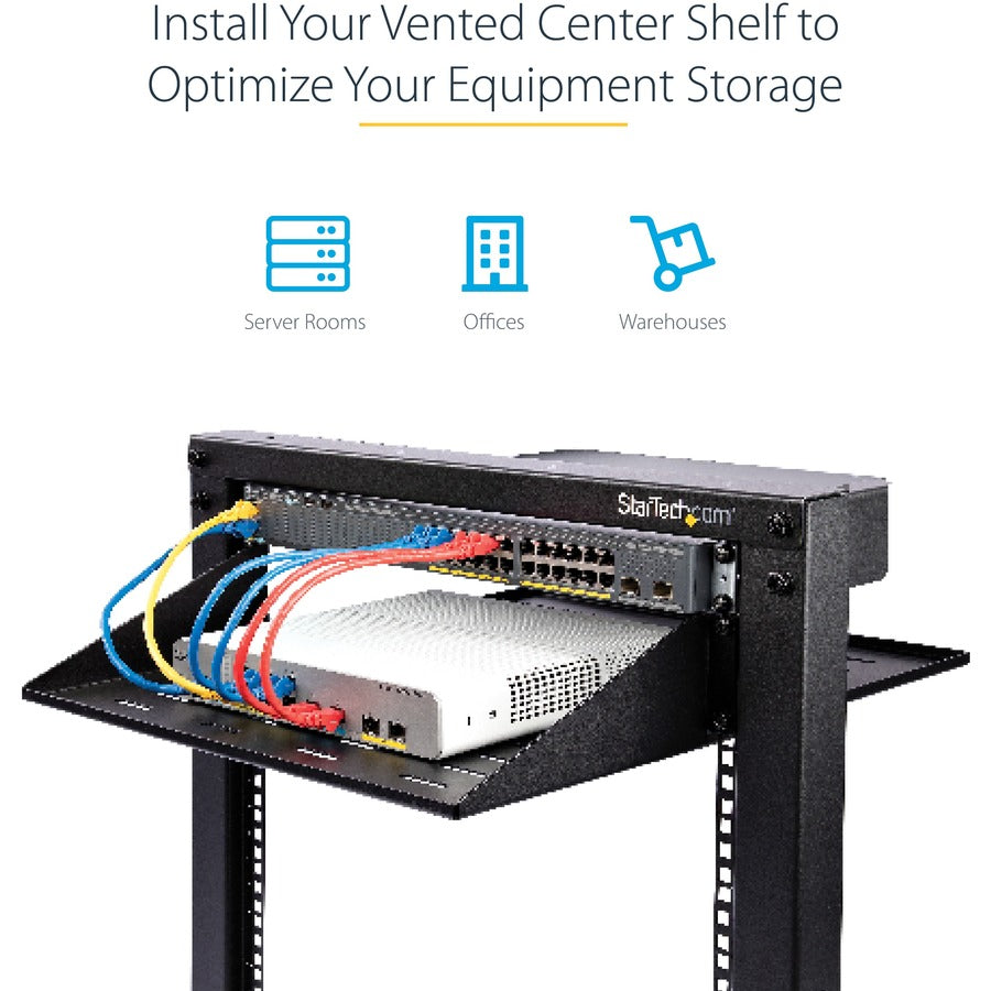 StarTech.com Étagère pour rack de serveur ventilée 2U - Plateau de montage en rack cantilever fixe de 50,8 cm de profondeur pour données/audiovisuel/réseau de 48,3 cm avec écrous à cage SHELF-2U-20-CENTER-V
