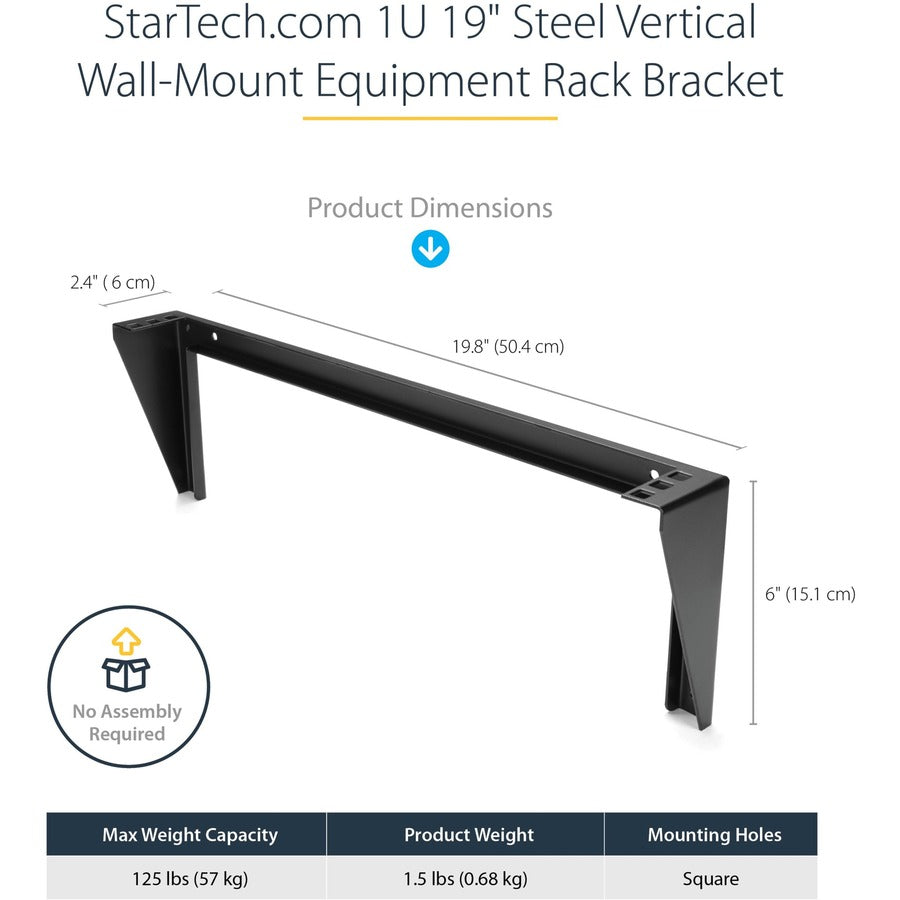 Support mural vertical en acier 1U 19 pouces pour rack d'équipement StarTech.com RK119WALLV