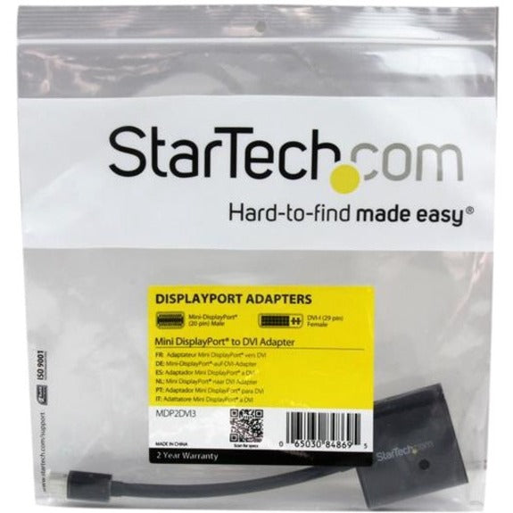 StarTech.com Mini DisplayPort to DVI Adapter, Mini DP to DVI-D Single Link Converter, 1080p Video, Passive, mDP 1.2 to DVI Monitor/Display MDP2DVI3