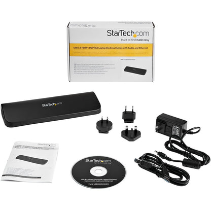 StarTech.com Station d'accueil pour ordinateur portable USB 3.0 à deux écrans, HDMI et DVI/VGA, 3 hubs USB-A, GbE, audio, station d'accueil USB-A universelle, Win/Mac, TAA USB3SDOCKHDV
