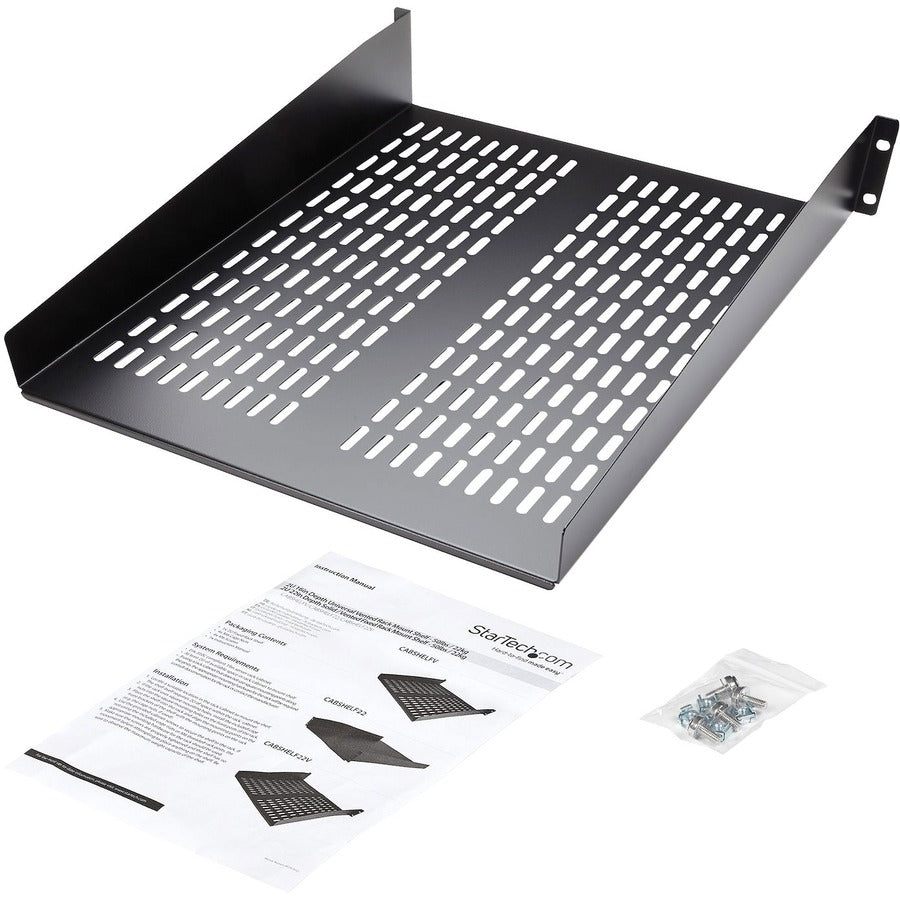 StarTech.com Étagère de montage en rack ventilée 2U 22 pouces - Plateau de montage en rack anti-levier fixe de 22 pouces de profondeur pour étagère d'armoire de serveur - 50 lb / 23 kg CABSHELF22V
