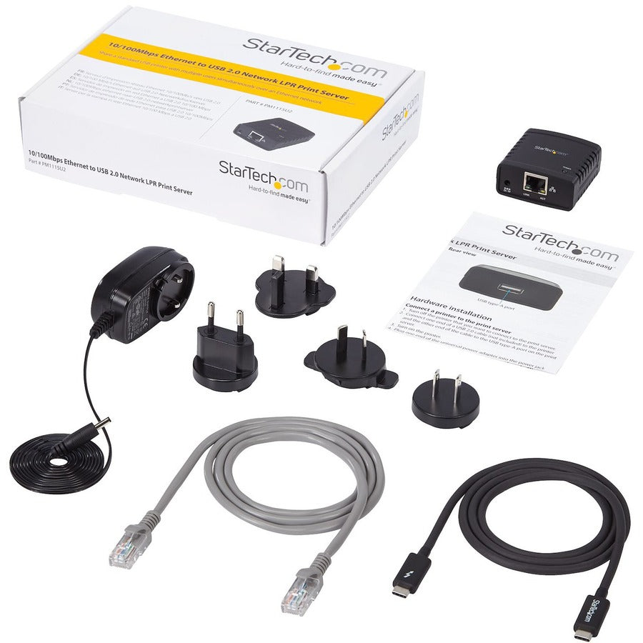 StarTech.com Serveur d'impression réseau LPR Ethernet 10/100 Mbps vers USB 2.0 - Serveur d'impression USB avec détection automatique 10Base-T/100Base-TX PM1115U2