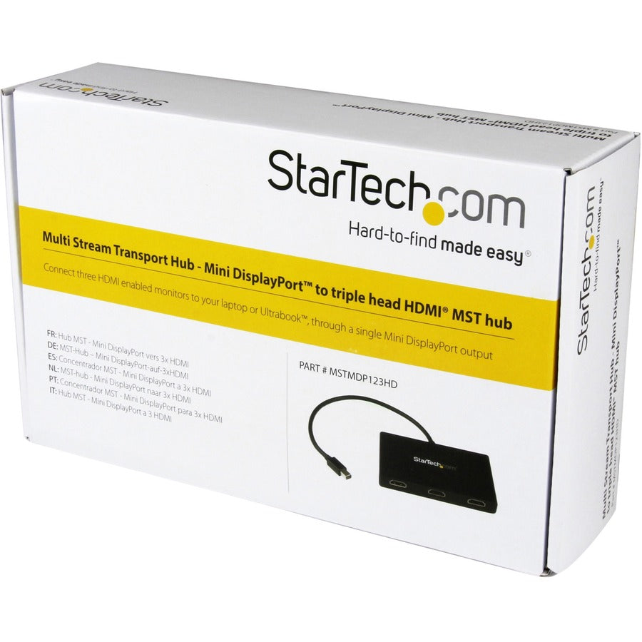 Adaptateur multi-écrans StarTech.com à 3 ports, hub Mini DisplayPort vers HDMI MST, 3 x 1080p, répartiteur vidéo pour mode bureau étendu, Windows MSTMDP123HD