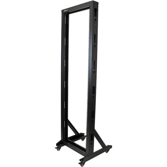 StarTech.com Rack de serveur mobile à cadre ouvert 42U à 2 montants, rack réseau à deux montants de 19 pouces avec roulettes, rack ouvert roulant pour équipement AV/données/informatique 2POSTRACK42