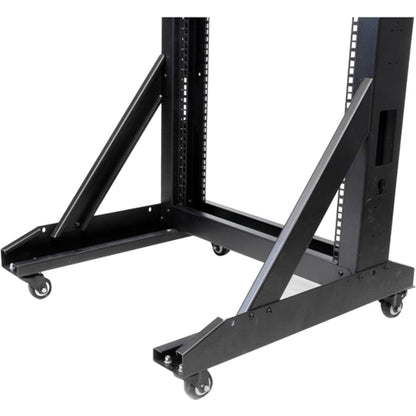 StarTech.com Rack de serveur mobile à cadre ouvert 42U à 2 montants, rack réseau à deux montants de 19 pouces avec roulettes, rack ouvert roulant pour équipement AV/données/informatique 2POSTRACK42