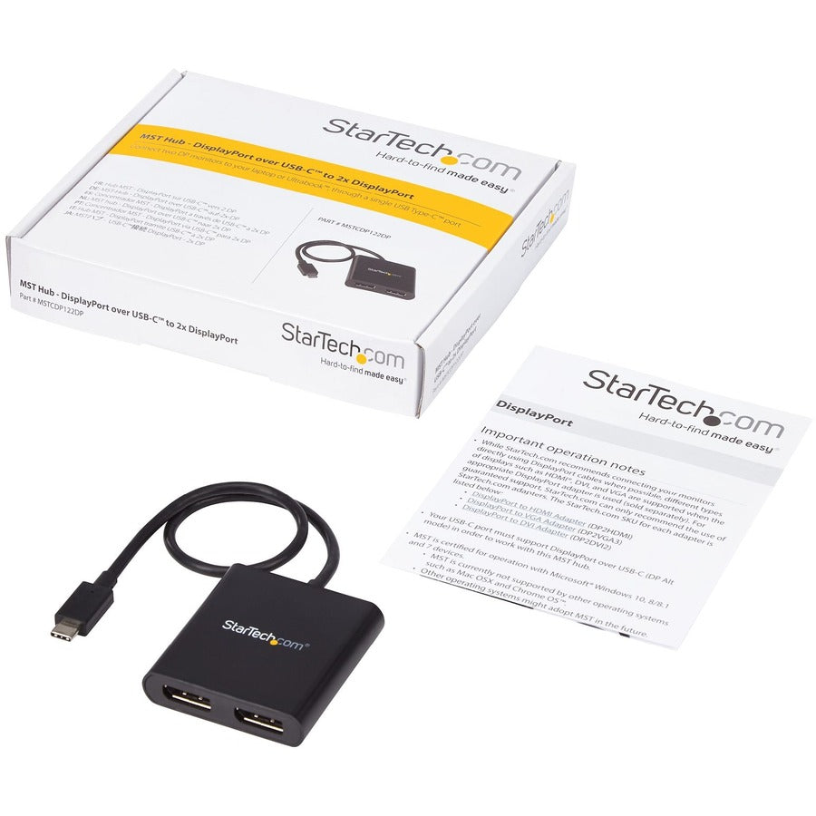 StarTech.com USB-C to Dual DisplayPort 1.2 Adapter, USB Type-C Multi-Monitor MST Hub, Dual 4K 30Hz DP Display Extender/Splitter, Windows MSTCDP122DP