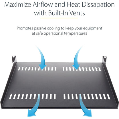 StarTech.com Étagère pour rack de serveur ventilée 1U - Plateau de montage en rack en porte-à-faux fixe de 25,4 cm de profondeur pour boîtier de données/audiovisuel/réseau de 48,3 cm avec écrous à cage CABSHELFV1U
