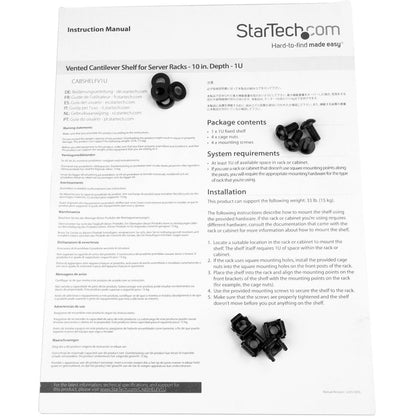 StarTech.com Étagère pour rack de serveur ventilée 1U - Plateau de montage en rack en porte-à-faux fixe de 25,4 cm de profondeur pour boîtier de données/audiovisuel/réseau de 48,3 cm avec écrous à cage CABSHELFV1U