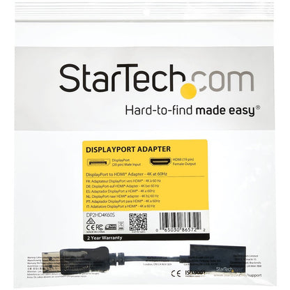 Adaptateur StarTech.com DisplayPort vers HDMI, convertisseur vidéo actif 4K 60 Hz DP 1.4 vers HDMI 2.0 pour moniteur/écran, connecteur DP verrouillable DP2HD4K60S