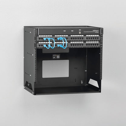 StarTech.com Rack réseau mural ouvert à 2 montants 8U avec étagère intégrée et profondeur réglable, rack informatique pour équipement informatique, TAA~ WALLSHELF8U