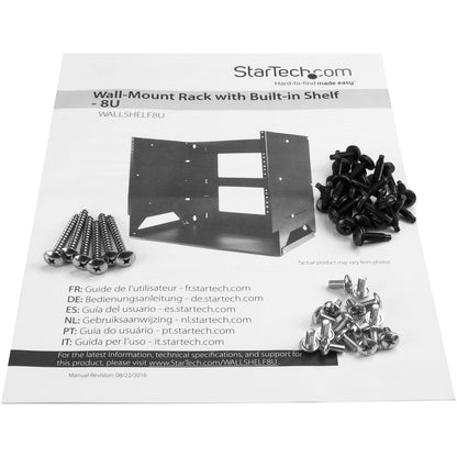 StarTech.com Rack réseau mural ouvert à 2 montants 8U avec étagère intégrée et profondeur réglable, rack informatique pour équipement informatique, TAA~ WALLSHELF8U