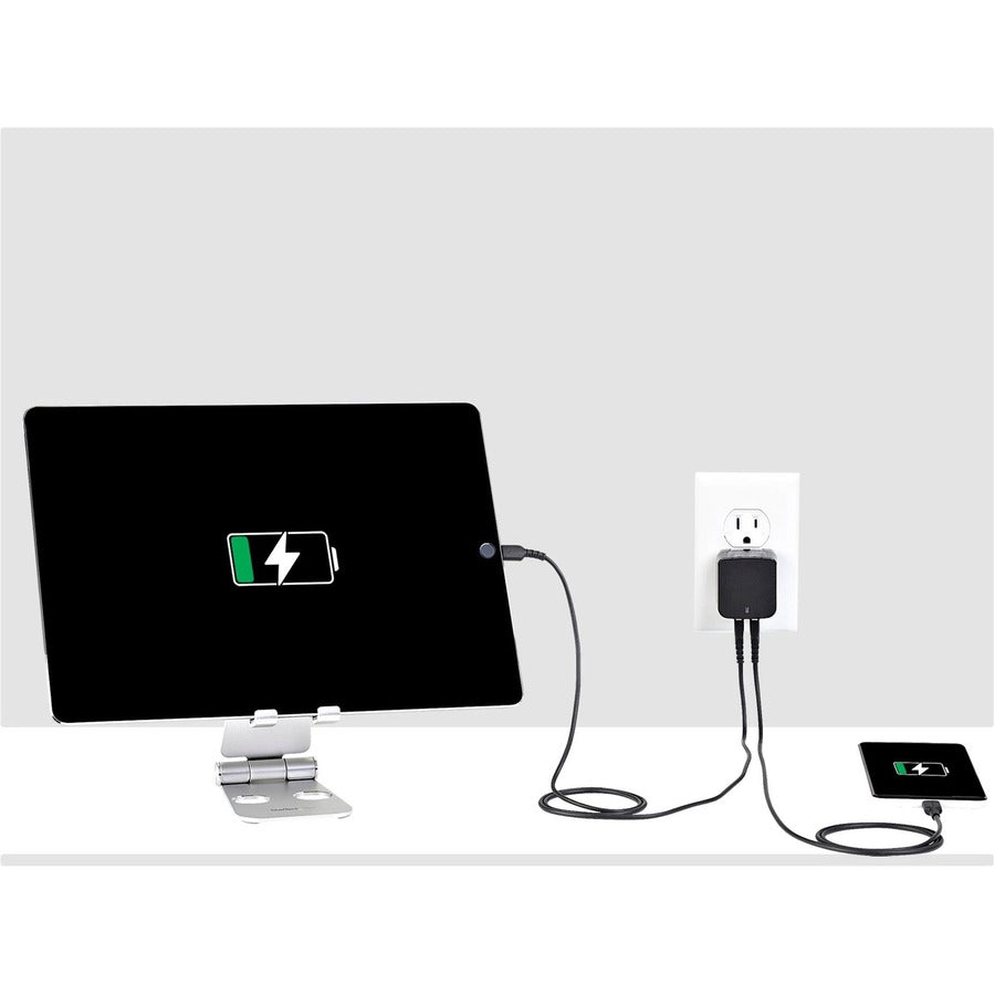 Chargeur mural USB 2 ports StarTech.com, concentrateur de chargeur mural 17 W (port 2,4 A et 1 A), adaptateur d'alimentation double USB-A, chargeur portable pour téléphones/tablettes USB2PACUBK