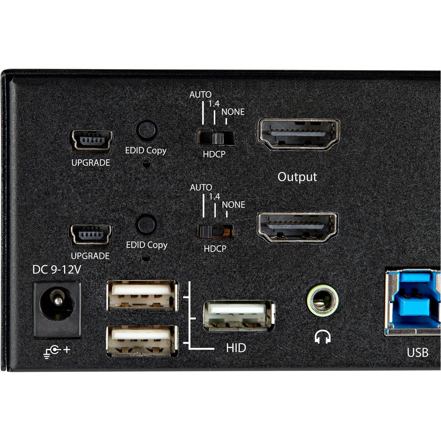 StarTech.com Commutateur KVM HDMI à 2 ports pour deux écrans, 4K 60 Hz HDMI 2.0 UHD HDR, hub USB 3.0 à 2 ports, 4 x USB HID, audio, commutation par raccourci clavier, TAA SV231DHU34K6