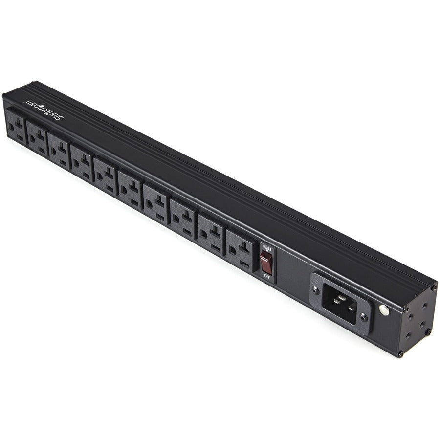 StarTech.com Multiprise 125 V/16 A à 10 prises pour montage en rack, PDU horizontal 1U pour montage en rack 19", entrée NEMA 5-20P, 10 prises NEMA 5-15/20R RKPW101920