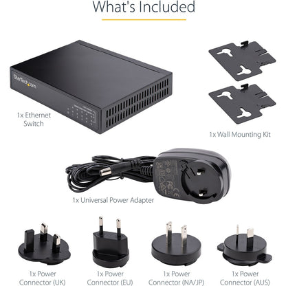 StarTech.com Commutateur Ethernet non géré 2,5 G, 5 ports 2,5 GBASE-T, kit de montage mural, compatible avec les appareils 10/100/1000 Mbps DS52000
